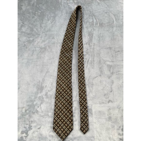 Stafford Mens Neck Tie Brown Geometric Print Woven Polyester - Picture 4 of 13